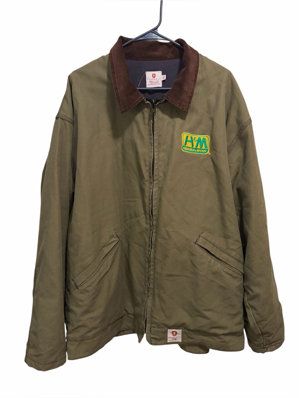 Tyndale Fire Resistant Workwear Zip Jacket with Brown Corduroy Collar. Size XXL